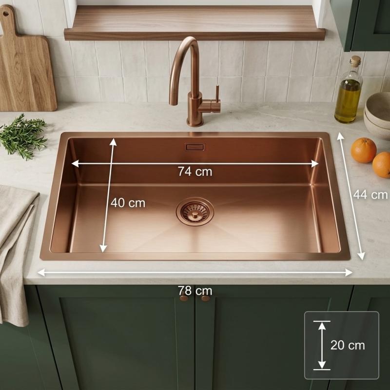 Pure.Sink Luxion Grote Koperen spoelbak 74x40 cm onderbouw, vlakinbouw en opbouw PLX7440-62